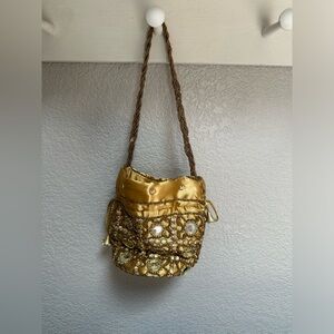 HANDMADE ETHNIC CLUTCH SILK POTLI BATWA POUCH BAG WITH METAL BEADWORK INDIAN
